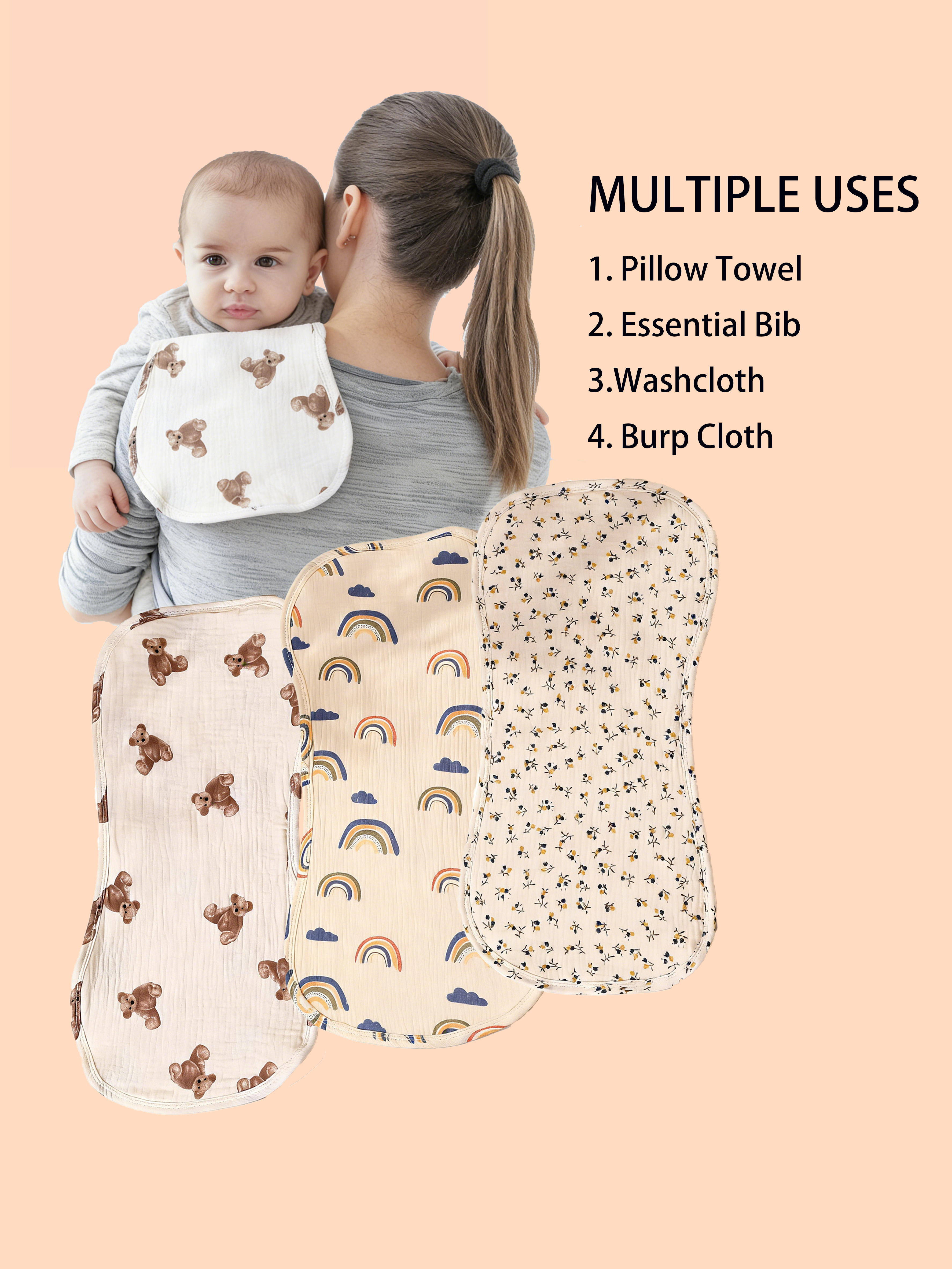 Printed Bibs Pack - 3 Pack 6 Layer Cotton Muslin