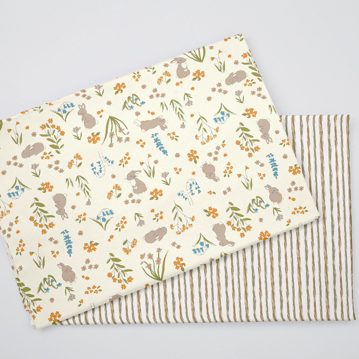 Baby Clothing Material - 160*50cm Rabbit Floral Stripe Print Cotton