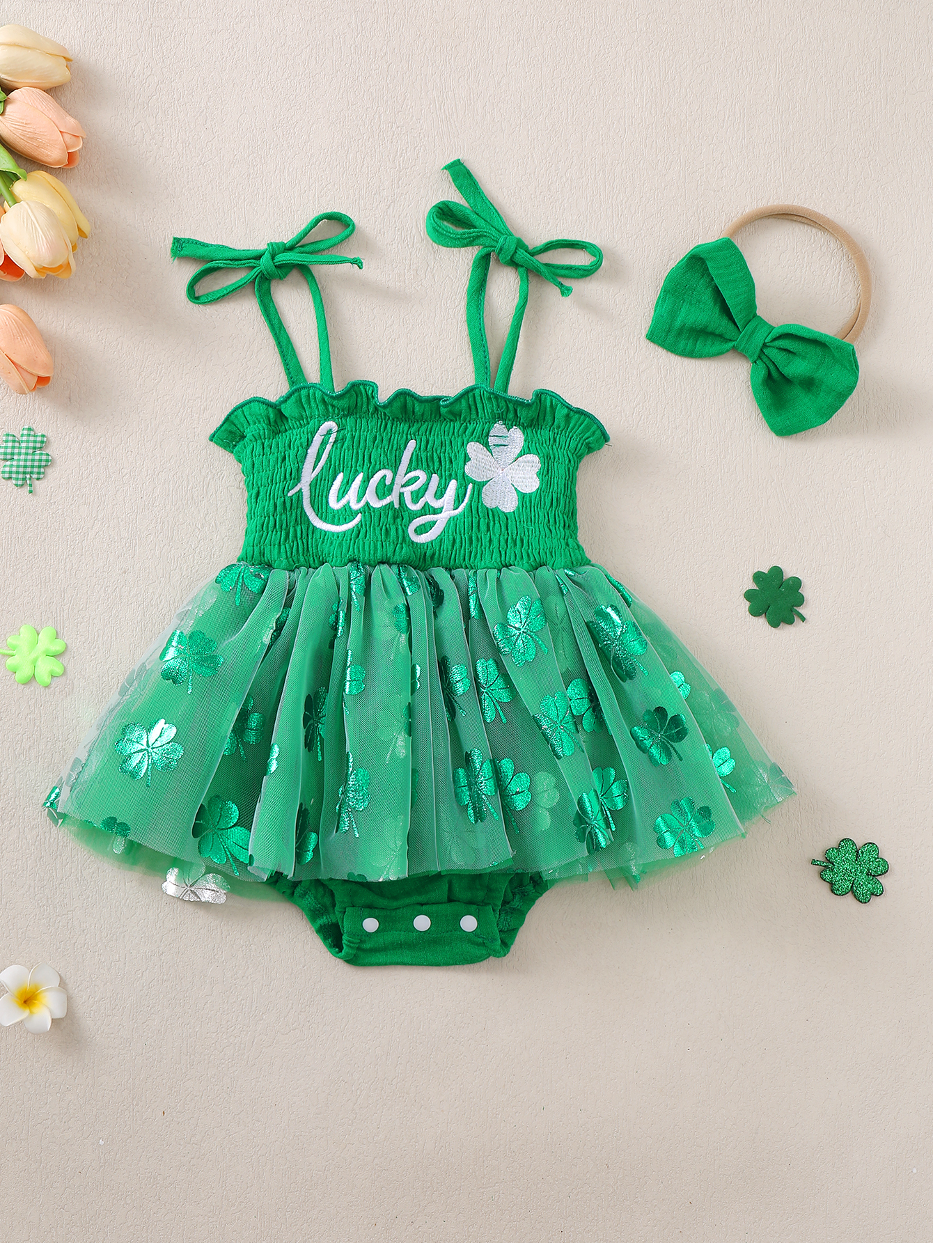Baby Clothing Patterns Free - Green Four-leaf Clover Pattern Baby Girl