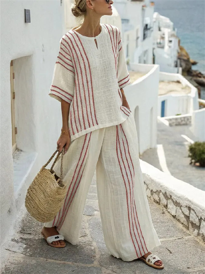 Breathable Casual Set Striped  - Summer Short Set avaliação e preço