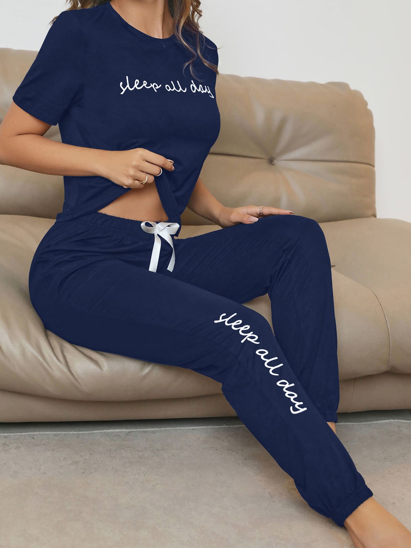 Sleep All Day Slogan Tee And B - Summer Short Set avaliação e preço