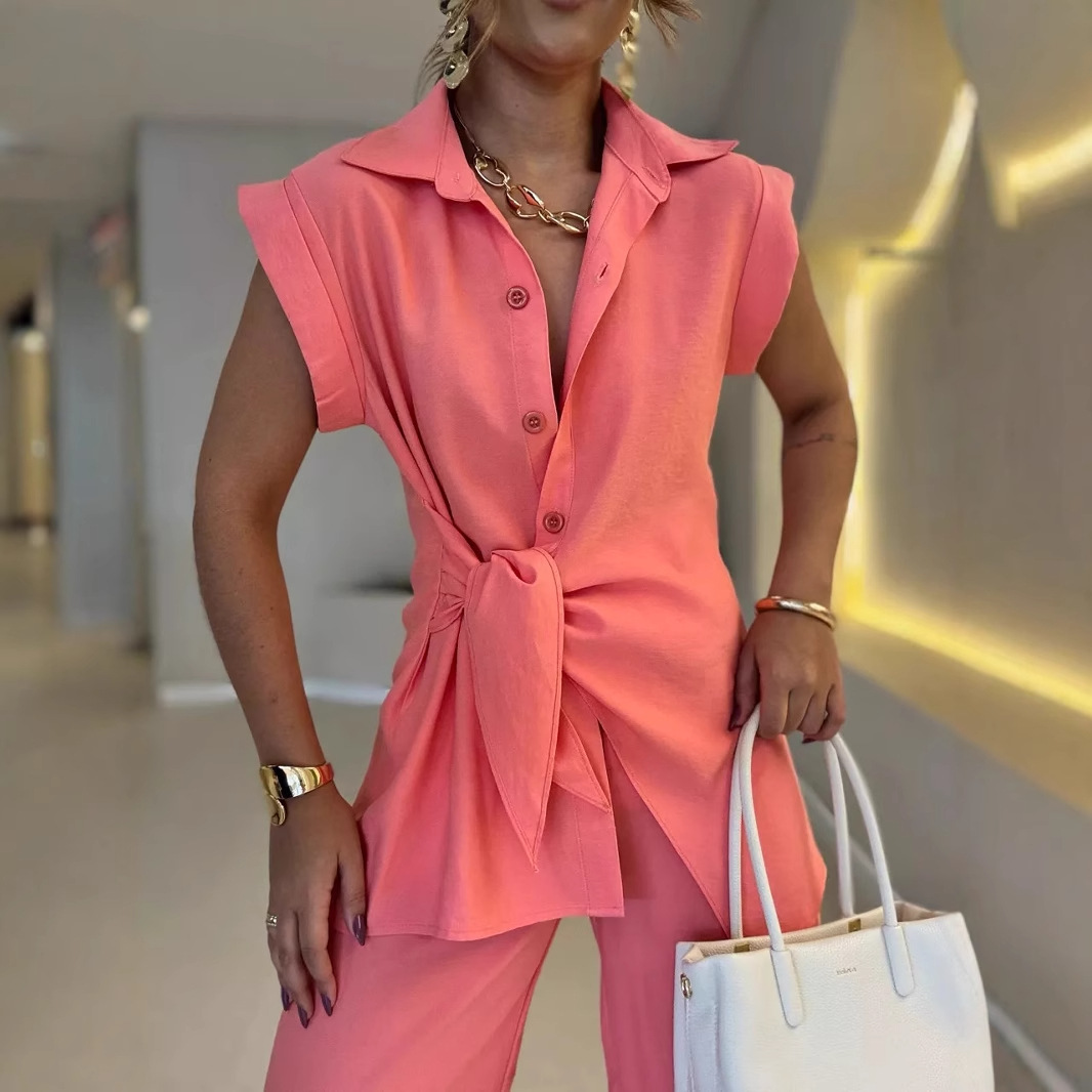 Women Tie Waist Short Sleeve T - Summer Short Set avaliação e preço
